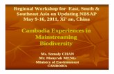 Cambodia Experiences in Mainstreaming Biodiversity1. Promoting awareness and capacity building ooff government staff and local communities for biodiversity conservation and sustainable