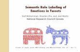 Semantic Role Labeling of Emotions in Tweets · Semantic Role Labeling of Emotions in Tweets 1 . Early Project Speciﬁcations! Emotion analysis of tweets! Who is feeling?! What emotion?!