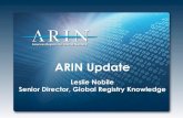 ARIN Update · ARIN Update Leslie Nobile Senior Director, Global Registry Knowledge . Post-IPv4 Depletion Observations • The need for IPv4 is still great – More people seeking