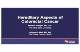 Hereditary Aspects of Colorectal Cancer• Inherited condition that causes high risks for colorectal cancer, endometrial cancer, and other cancers • Preventable cancers with early
