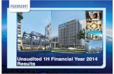 Unaudited 1H Financial Year 2014 ResultsGearing ratio Times 0.45 0.43 0.02 5%. 1H14 vs 1H13 Financial Results 0.0 50.0 100.0 150.0 200.0 250.0 300.0 1H14 1H13 165.5 192.0 65.3 60.1