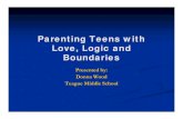 Parenting Teens with Love, Logic and Boundaries...Parenting Teens with Love, Logic and Boundaries Presented by: Donna Wood Teague Middle School LOVE allows teens to grow through their