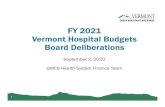 FY 2021 Vermont Hospital Budgets Board Deliberations · 2020. 9. 14. · Board Deliberations September 2, 2020 GMCB Health System Finance Team 1. Deliberation & Public Comment •
