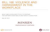 BILL 168: VIOLENCE AND HARASSMENT IN THE WORKPLACE · 2017. 2. 22. · WORKPLACE VIOLENCE RISK ASSESSMENT The Formula Continued: 6. Offering assistance to workers who are victims