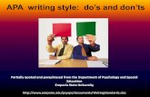 APA writing style: do’s and don’ts - Weeblydrdebellapsychology.weebly.com/uploads/3/8/7/6/... · LOOKING UP APA FORMATTING RULES Most of the rules, and there are MANY, are pretty