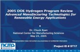 Advanced Manufacturing Technologies for Renewable Energy ... · Presentation on Advanced Manufacturing Technologies for Renewable Energy Applications for the 2005 Hydrogen, Fuel Cells