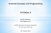Android Concepts and Programming TUTORIAL 3TUTORIAL 3 Kartik Sankaran kar.kbc@gmail.com CS4222 Wireless and Sensor Networks [2nd Semester 2015-16] 22nd March 2016 Android Concepts