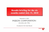 Results briefing for the six months ended July 31, 2010 · Selling: +¥921m Advertisement: +¥189m Personnel: +¥166m Jul. 09 Jul. 10 Cost-to-sales ratio decline +636 +377 (1,453)