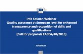 Info Session Webinar Quality assurance at European level for …€¦ · qualifications systems or frameworks to the EQF and for awarding international qualifications that are related