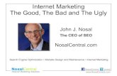 Internet Marketing The Good, The Bad and The Ugly · NosalCentral jnosal Internet Marketing The Good, The Bad and The Ugly John J. Nosal The CEO of SEO NosalCentral.com Search Engine