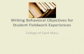 Writing Behavioral Objectives for Student Fieldwork Experiences–Instructional objectives: Describe the teaching activities and resources used to facilitate effective learning. –Behavioral