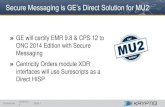 Secure Messaging is GE’s Direct Solution for MU2...Configuring Secure Messaging for MU2 » Easy as 1-2-3 1. Configure Secure Messaging to send / receive messages over the Surescripts