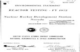 REACTOR TESTING FY 1972 Nuclear Rocket Development Station .../67531/metadc... · The effects of nuclear rocket testing on the environment on-site are measured and reported by Pan