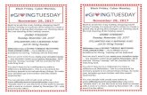 GIVING TUESDAY! Tuesday, November 28, 2017 · Giving Tuesday is a special call to action to create a global day of giving that changes our thinking about the real meaning of the holiday