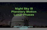 Night Sky III Planetary Motion Lunar Phases · Astronomy 1 - Elementary Astronomy LA Mission College Levine F2015 Moon’s Orbit • The Moon orbits the Earth every 27.3 days (sidereal