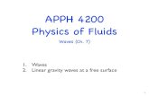 APPH 4200 Physics of Fluids - Columbia Universitysites.apam.columbia.edu/courses/apph4200x/Lecture-16.pdf · APPH 4200 Physics of Fluids Waves (Ch. 7) 1.!Waves 2.!Linear gravity waves