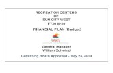 FINANCIAL PLAN (Budget) · 5/23/2019  · Recreation Centers of Sun City West, Inc. FY2019-20 Financial Plan (Budget) Goals and Objectives -- Financial Plan (Budget) The primary goal