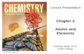 Chapter 2 Atoms and Elements...particles called atoms. 2. All atoms of a given element have the same mass and other properties that distinguish them from the atoms of other elements.