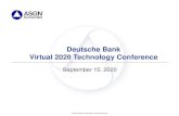 Deutsche Bank Virtual 2020 Technology Conference...2020/09/15  · Contract Backlog11 ($ in millions) 12 13 $239.7 $190.6 Q2 19 Q2 20 Revenue ($ in millions) +25.8% $43.8 $34.9 18.3%10