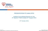 PRESENTATION TO ANALYSTS · 2018. 1. 26. · PRESENTATION TO ANALYSTS Audited Consolidated Results for the 4th Quarter FY2016 ended 31st August 2016 27th October 2016. AGENDA QUESTION