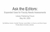 Ask the Editors - Academic & Research Libraries Engaged in ... · Ask the Editors: Expanded Uses for Faculty Needs Assessments Library Publishing Forum May 4th, 2020 By Matthew Hunter,