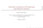 Automatic Acquisition of Paraphrases and Inference Patterns€¦ · woooo det oooo ooo the A path is a concatenation of dependency relationships and words excluding the words at two
