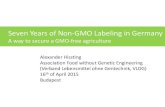 Seven Years of Non-GMO Labeling in Germany Hissting VLOG... · History of Non-GMO labeling in Germany •Until 2008 a labeling law, so strict, no one could implement it •May 2008