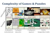 Complexity of Games & Puzzles · Complexity of Games & Puzzles 0 players (simulation) 1 player (puzzle) 2 players (game) team, imperfect info NP. PSPACE. EXPTIME. P. Undecidable.