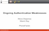 Ongoing Authentication Weaknesses...point the form action • It’s trivial to own someone on public wi-fi (“coffee shop” attack) • Advice: never submit a web form (with anything