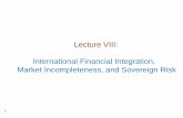 Lecture VIII: International Financial Integration, Market ...Sovereign Risk: The Basic Model 25 Now consider a model with a debt contract. Debt rather than equity type of contracts
