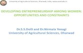 DEVELOPING ENTREPRENEURSHIP AMONG WOMEN … · entrepreneurship development was undertaken University of Agricultural Sciences, Dharwad, India, . Gender concerns in the project: •Nitya