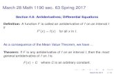 March 28 Math 1190 sec. 63 Spring 2017 - KSU | Faculty Webfacultyweb.kennesaw.edu/lritter/Mar28_1190_63_Sp17f.pdf · March 28 Math 1190 sec. 63 Spring 2017 Section 4.8: Antiderivatives;