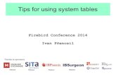 Tips for using system tables - ib-aid.com · Tips for using system tables Firebird Conference 2014 Ivan Přenosil Thanks to sponsors
