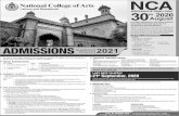 National College of Arts (NCA) · (All Pakistan Basis) for the province of Punjab, Gilgit Baltistan, Azad Jammu & Kashmir, Sindh, Khyber PakhtunkhwdErstwhile FATA and Balochistan