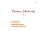 (1 of 2) Aseel Al-twaijer...Fibrocystic changes •The most common breast abnormality seen in premenopausal women •Most likely a consequence of the cyclic breast changes that occur