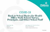 COVID-19 · 2020. 8. 11. · COVID-19 Back to School Basics for Health Office Staff, School Nurses, Principals, and Other School Staff Natalie Stuntz , MD Pediatrician, Children’s