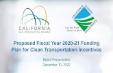 Proposed Fiscal Year 2020-21 Funding Plan for Clean ...Proposed Fiscal Year 2020 - 21 Funding Plan for Clean Transportation Incentives Board Presentation December 10, 2020