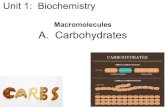 Macromolecules A. Carbohydrates · 2019. 11. 24. · Macromolecules • macromolecules are large molecules that are often composed of repeating sub-units (monomers) • some of the