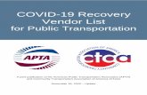 COVID-19 Recovery Vendor List for Public Transportation ......Nov 18, 2020  · • Coach Bus Sales social distance seat bands • Creative Bus Sales driver protection system ... •