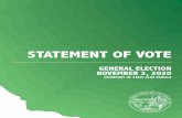 STATEMENT OF VOTE · november 3, 2020, general election The Statement of Vote reports the county-by-county votes cast for each candidate and measure on the ballot. In a statewide