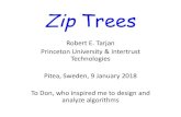 Zip Trees Knuth80knuth80.elfbrink.se/.../2018/01/Tarjan_Zip_Trees_Knuth80.pdf · 2018. 2. 6. · Zip tree insertion: hybrid of leaf & root insertion (Sprugnoli1980; Martinez & Roura1998)