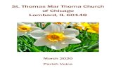 St. Thomas Mar Thoma Church of Chicago Lombard, IL 60148...Apr 6th – 8TH 7:00 PM – Sandhya Namaskaram at Church Apr 9th 7:00 PM Maundy Thursday – Sandhya Namaskaram followed