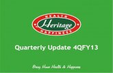 Quarterly Update 4QFY13 - Heritage Foods...Average Bill Value (ABV) increased by 15.1% yoy to Rs234 (Rs203 in 4QFY12) for comparable stores No. of Bills (NOB) increased by 1.5% yoy