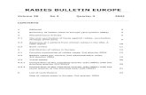 RABIES BULLETIN EUROPE · laboratory methods for rabies diagnosis, titration of vaccines, evaluation of bait uptake by the target species, and rabies antibody titration. The whole