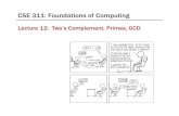 Lecture 12: Two’s Complement, Primes, GCD · 2016. 10. 25. · Sign-Magnitude Integer Representation -bit signed integers Suppose that −2