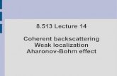 8.513 Lecture 14 Coherent backscattering Weak localization ...levitov/8513/lec14.pdfAharonov-Bohm effect. Light diffusion; Speckle patterns; phase-averaged Speckles in coherent backscattering.