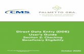 Direct Data Entry (DDE) User’s Guide...Section 2 – Checking Beneficiary Eligibility DDE User’s Guide Palmetto GBA Page ii October 2020 TABLE OF CONTENTS T ABLE OF C ONTENTS II