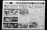 MONDAY, JULY 7, 1958 Metal Chief Burned as Explosion ......MONDAY, JULY 7, 1958 Metal Chief Burned as Explosion NUMBER 24* Rips Plant; 5 Fires Mar Holiday LITTLIEST LEAGUER Monty Meadow!