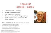 Topic 22 arrays - part 2chand/cs312/topic22_arrays2.pdf · 2020. 1. 9. · Array reversal question Write code that reverses the elements of an array. –For example, if the array