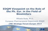 EDQM Viewpoint on the Role of the Ph. Eur. in the Field of ... · Ph. Eur. General Chapter 5.12 Mihaela Buda, CMC Forum Strategy 2014 ©2014 EDQM, Council of Europe. ... 17 . Assay